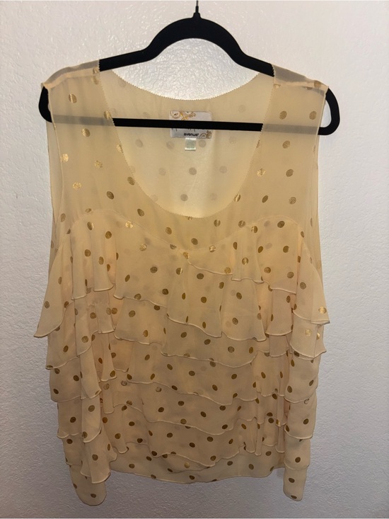 Avenue Tops - Cream Polka Dot Ruffle Sleeveless Top